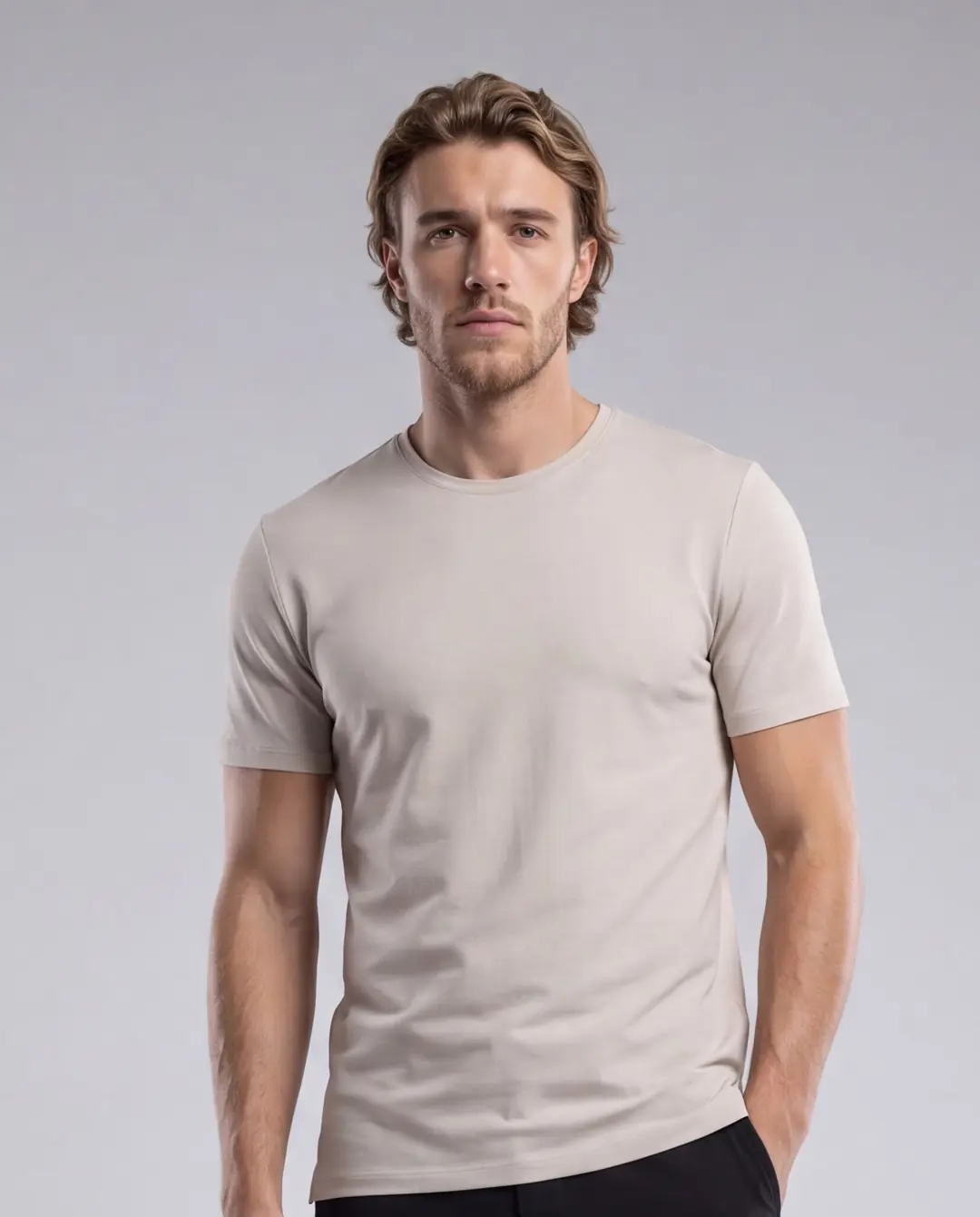 Ürün görseli: LIOR • Erkek Bisiklet Yaka Basic T-Shirt - Bej