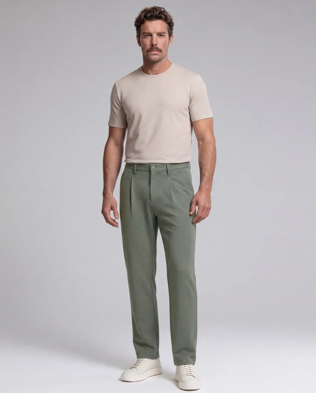 Ürün görseli: LARRY • Erkek Pileli Keten Karışımlı Pantolon - Mineral Yeşili